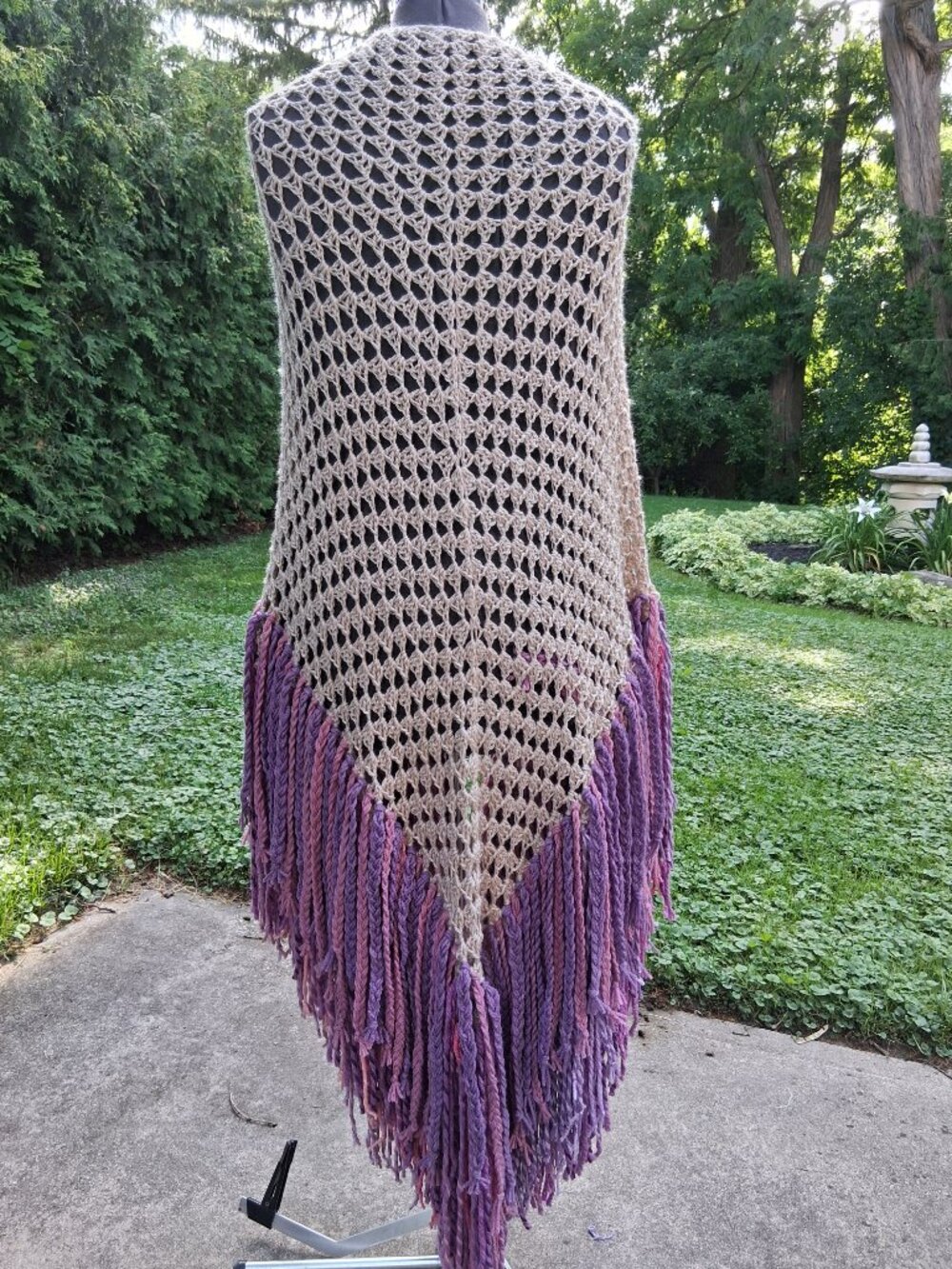 Boho Beige Multi colors Purple pink Bulky Double Braided Fringe Shawl O/S - Picture 6 of 12